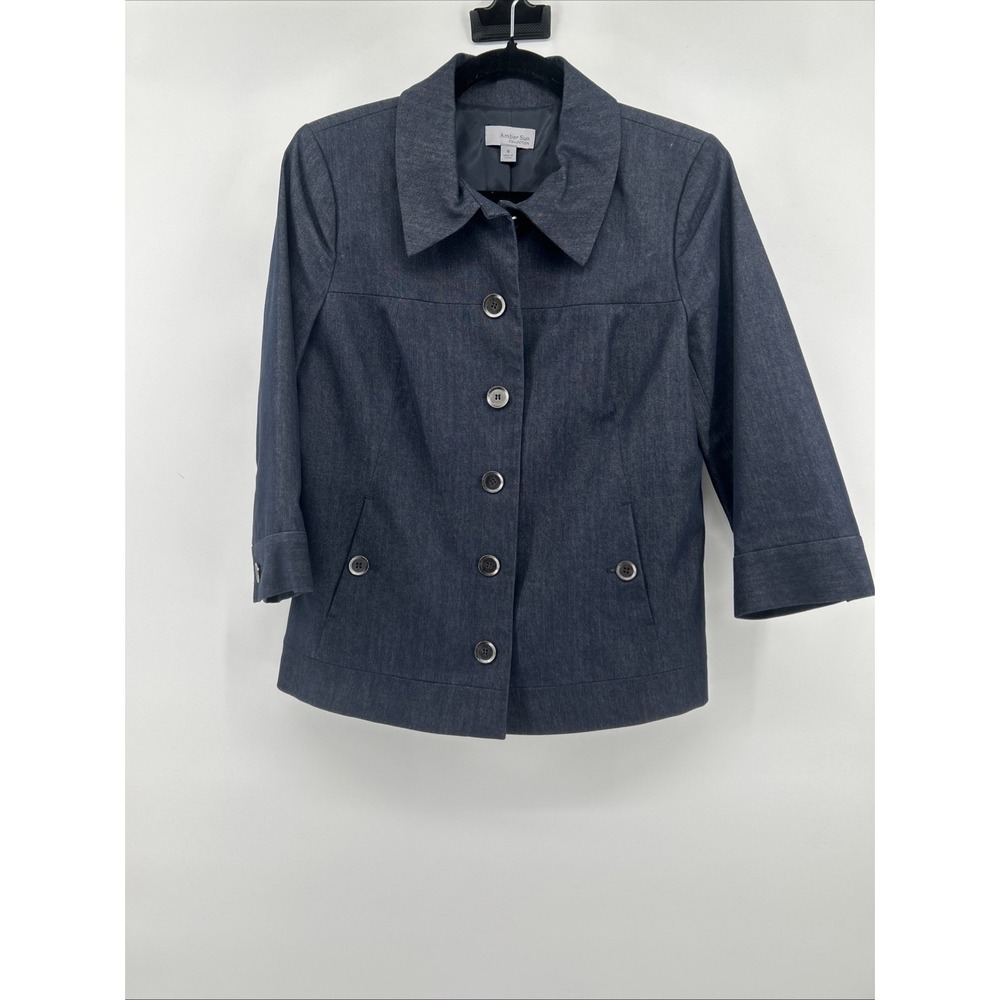 Amber Sun Collection Women's Sz Small Lightweight Gray Button-Up Jacket Workwear